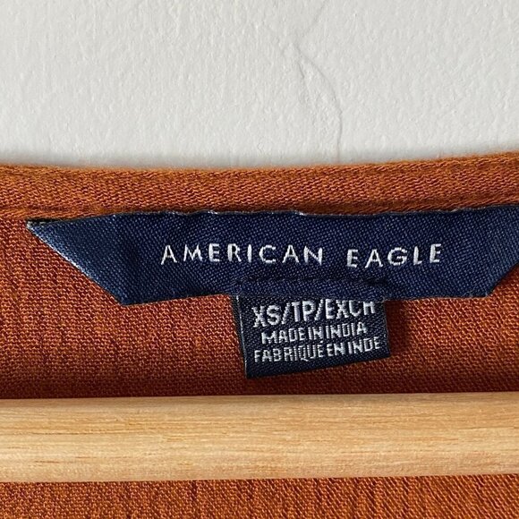 American Eagle Embroidered Peasant Top Burnt Orange Boho Hippie XS - Picture 5 of 7